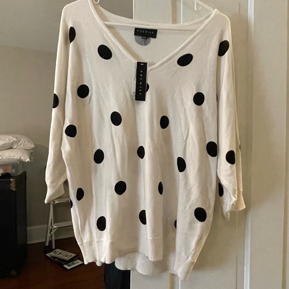 Premise Sweaters - Black polka dot sweater.